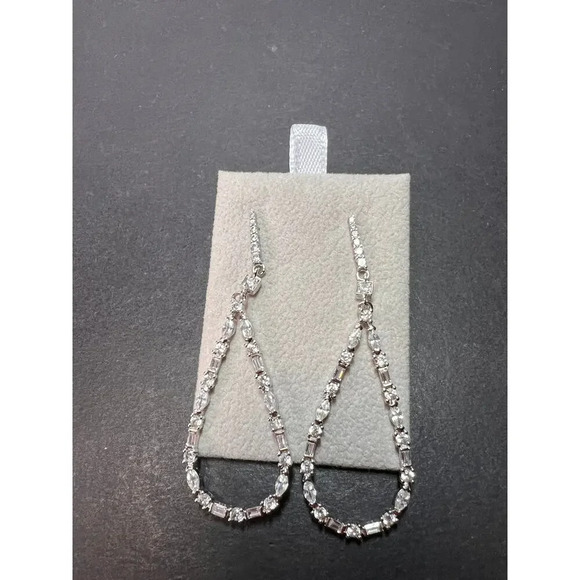 Open teardrop CZ sterling silver dangle earrings - Picture 5 of 11